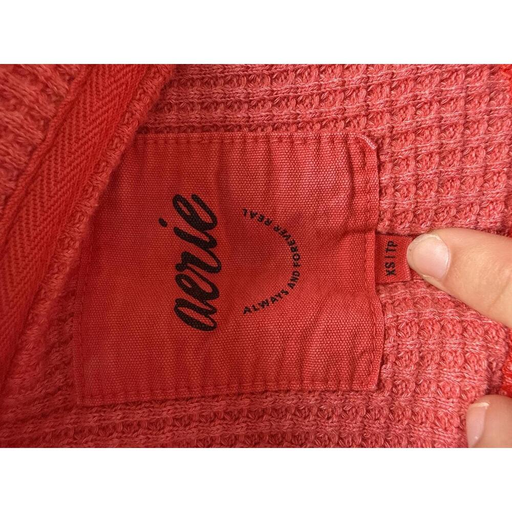 Aerie Red Quarter Button Pullover Sweatshirt XS - image 3